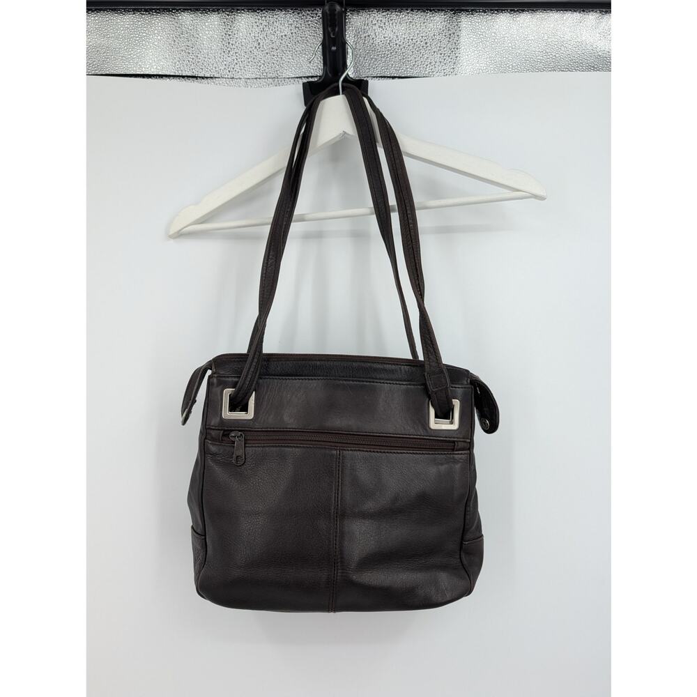 Tignanello Brown Leather Shoulder Bag Closet Staple Lots of Pockets Career